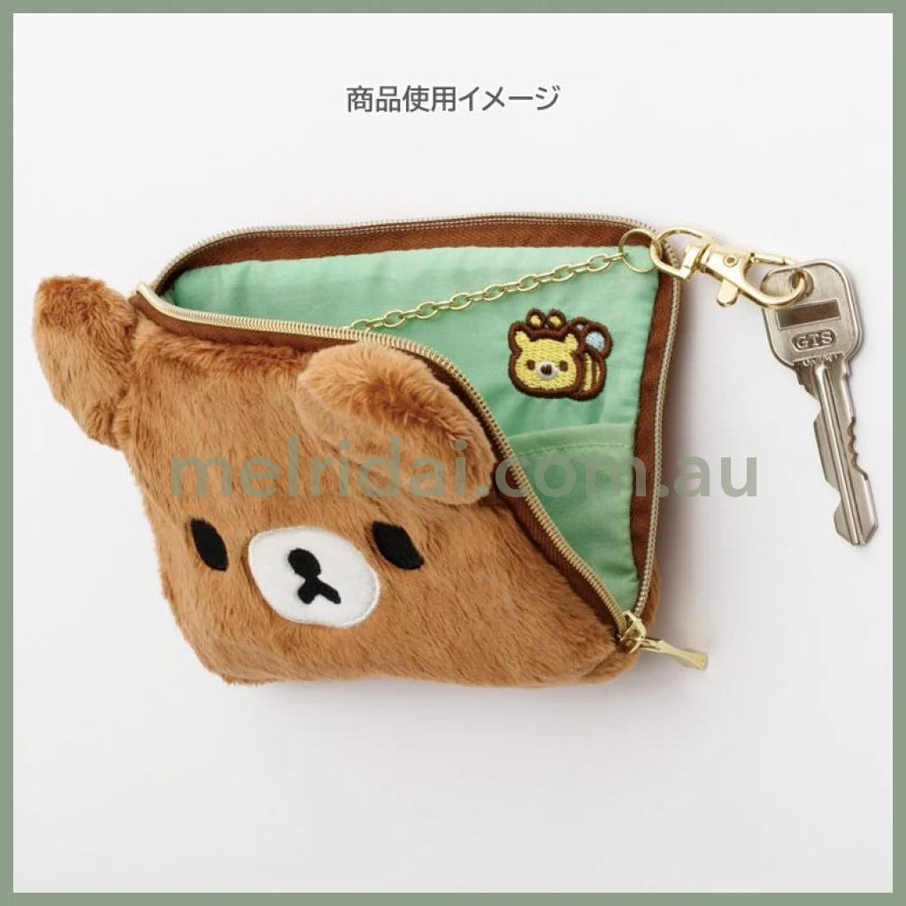 SAN-X | Rilakkuma Chairoikoguma Plush Square Pass Case Pouch Reel 100×130×20mm