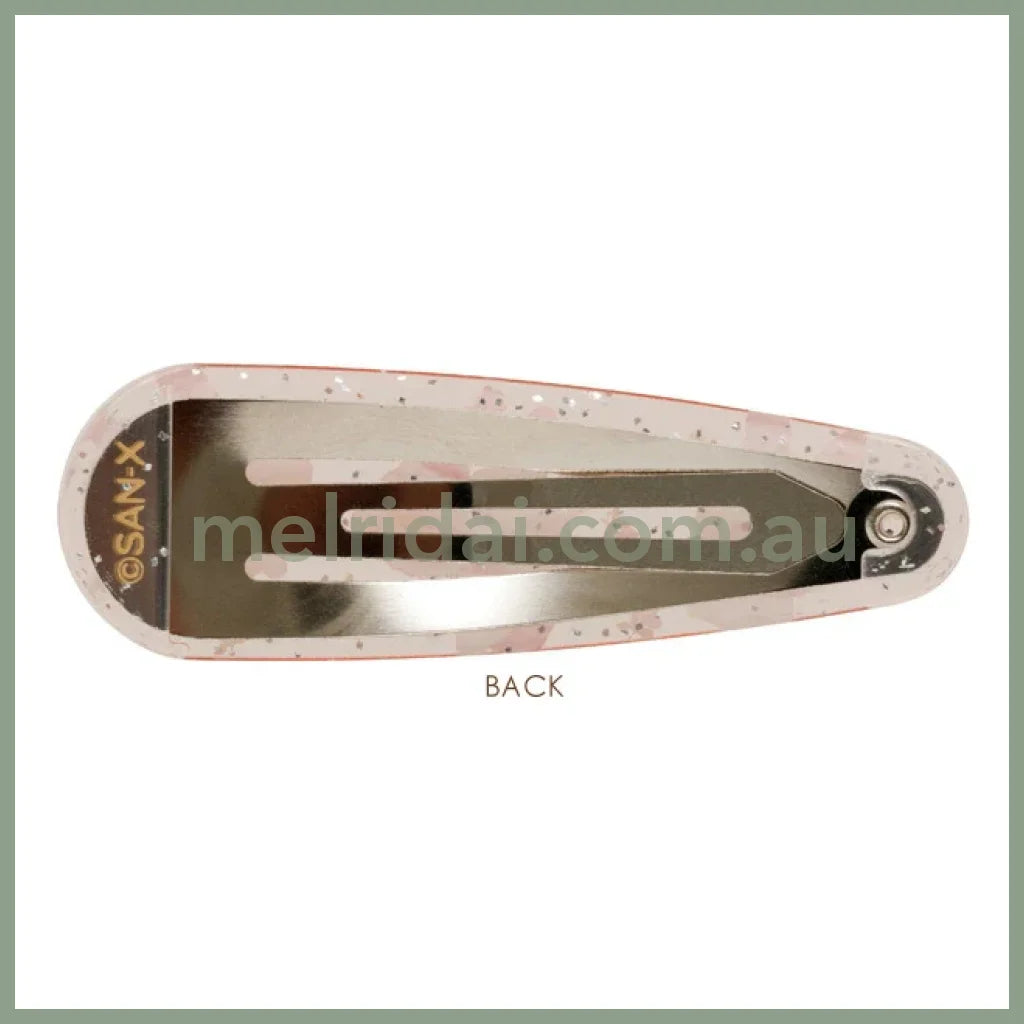 SAN-X | Rilakkuma Hair Clip HairPin Set of Two Clear Different Colors with Glitter 20 x 55 mm (Cherry Heart)