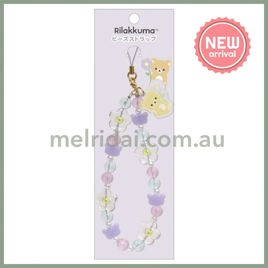 SAN-X | Rilakkuma Hand Strap Phone Charm 140×50mm (Basic Flower Sparkling Bead)