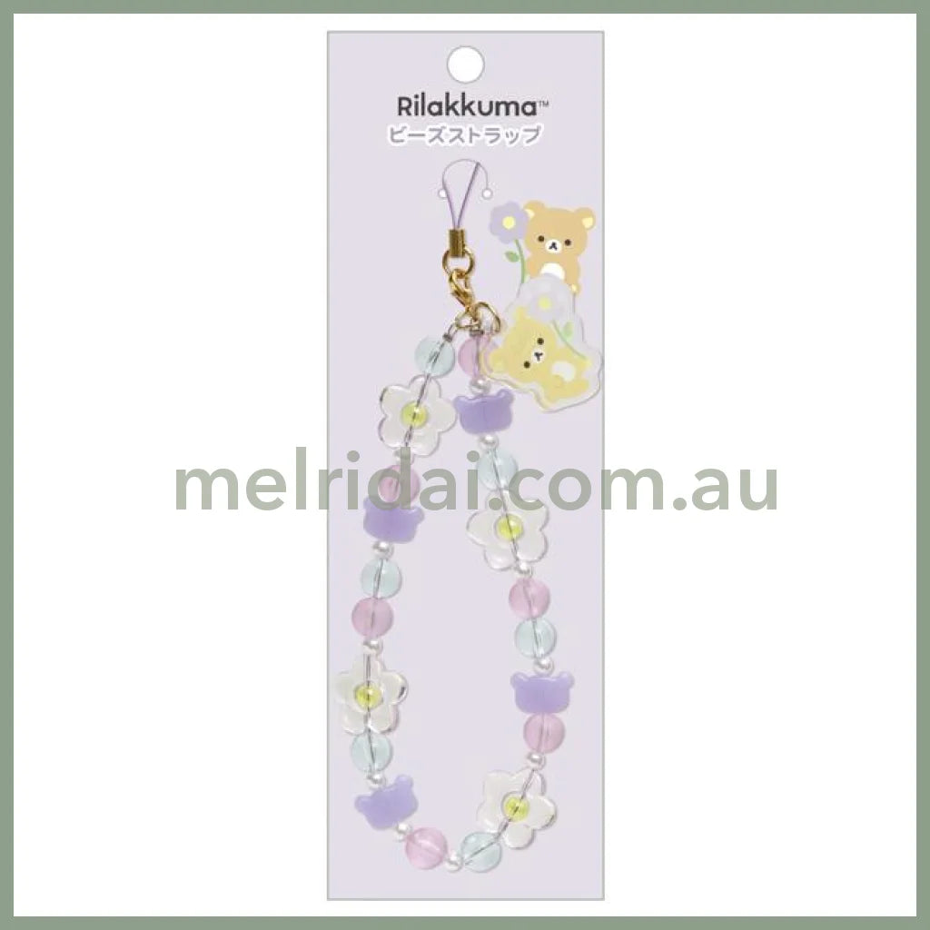 SAN-X | Rilakkuma Hand Strap Phone Charm 140×50mm (Basic Flower Sparkling Bead)