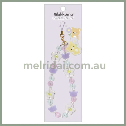 SAN-X | Rilakkuma Hand Strap Phone Charm 140×50mm (Basic Flower Sparkling Bead)