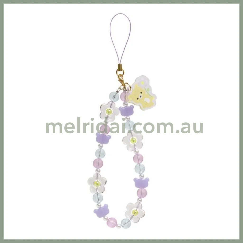 SAN-X | Rilakkuma Hand Strap Phone Charm 140×50mm (Basic Flower Sparkling Bead)