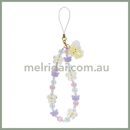SAN-X | Rilakkuma Hand Strap Phone Charm 140×50mm (Basic Flower Sparkling Bead)