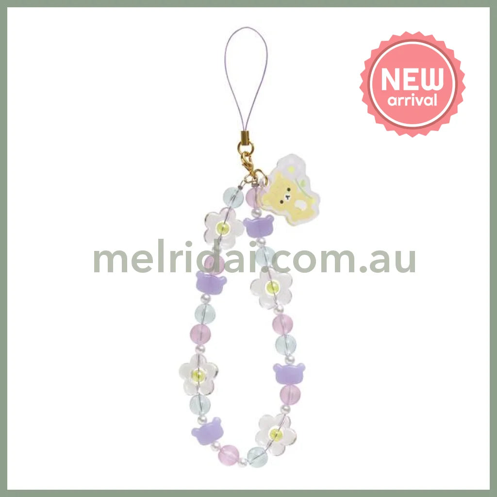 SAN-X | Rilakkuma Hand Strap Phone Charm 140×50mm (Basic Flower Sparkling Bead)
