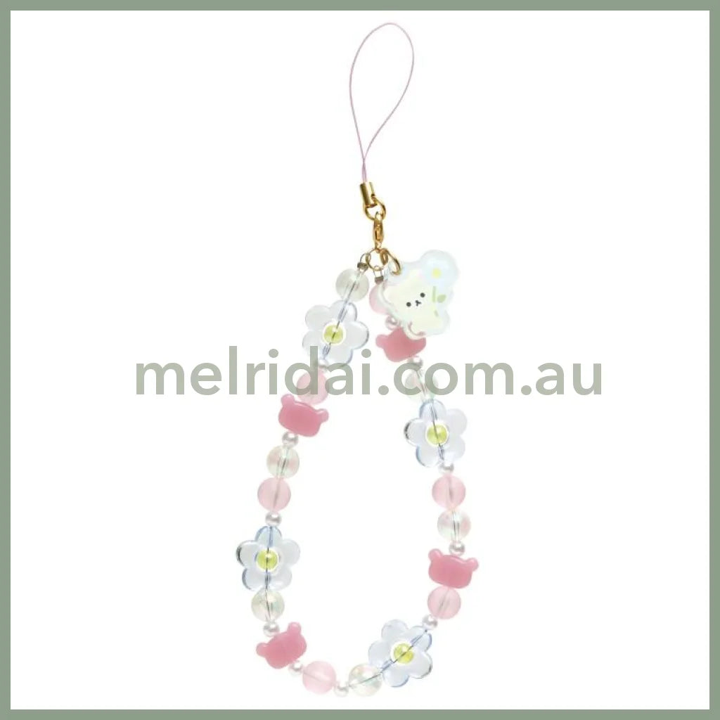 SAN-X | Rilakkuma Korilakkuma Hand Strap Phone Charm 140×50mm (Basic Flower Sparkling Bead)