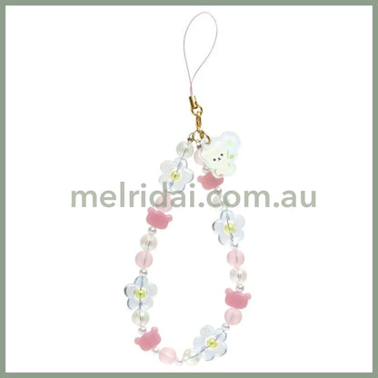 SAN-X | Rilakkuma Korilakkuma Hand Strap Phone Charm 140×50mm (Basic Flower Sparkling Bead)