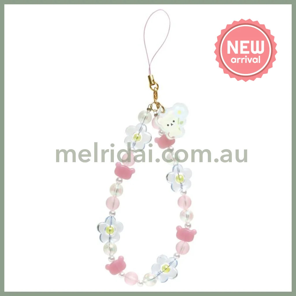 SAN-X | Rilakkuma Korilakkuma Hand Strap Phone Charm 140×50mm (Basic Flower Sparkling Bead)