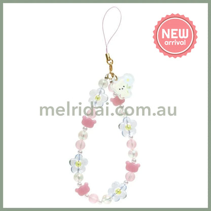 SAN-X | Rilakkuma Korilakkuma Hand Strap Phone Charm 140×50mm (Basic Flower Sparkling Bead)