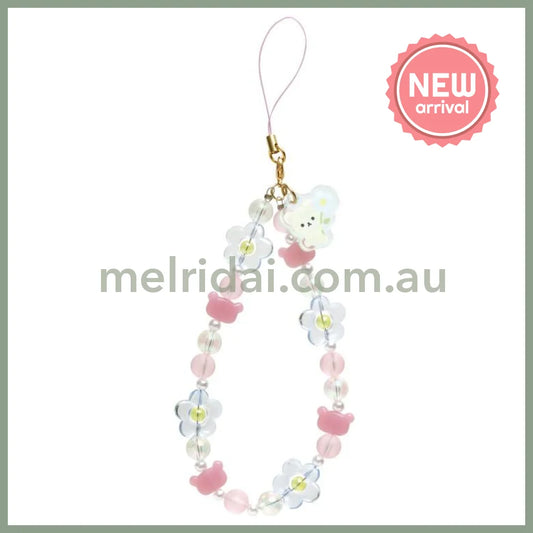 SAN-X | Rilakkuma Korilakkuma Hand Strap Phone Charm 140×50mm (Basic Flower Sparkling Bead)