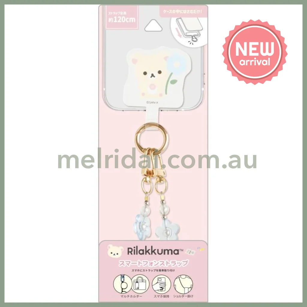 SAN-X | Rilakkuma Korilakkuma Smartphone Shoulder Strap 218×80×30mm (Basic Rilakkuma Flower Sparkling Bead)