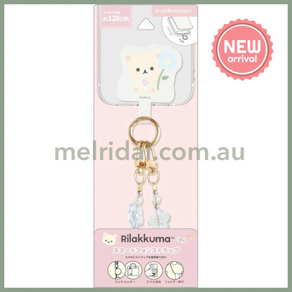 SAN-X | Rilakkuma Korilakkuma Smartphone Shoulder Strap 218×80×30mm (Basic Rilakkuma Flower Sparkling Bead)