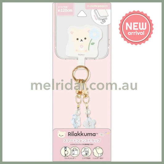 SAN-X | Rilakkuma Korilakkuma Smartphone Shoulder Strap 218×80×30mm (Basic Rilakkuma Flower Sparkling Bead)