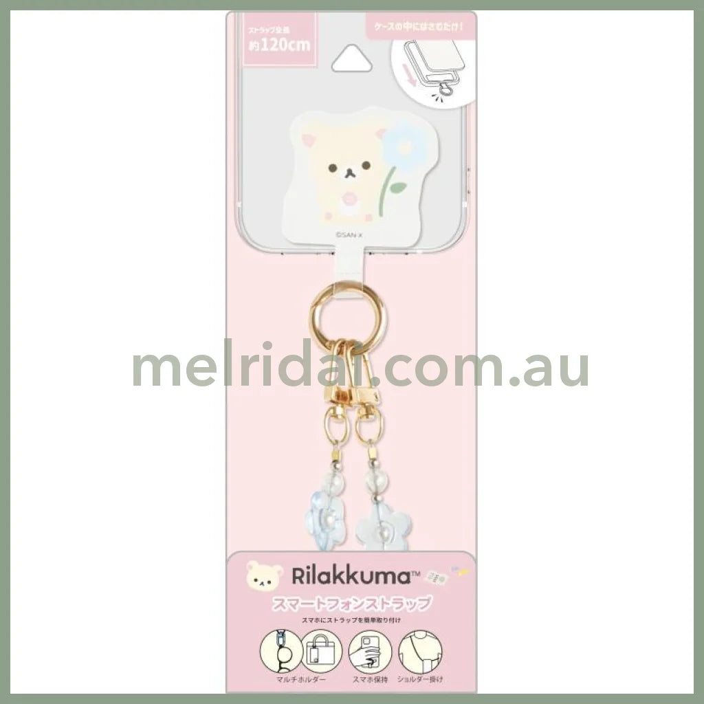 SAN-X | Rilakkuma Korilakkuma Smartphone Shoulder Strap 218×80×30mm (Basic Rilakkuma Flower Sparkling Bead)