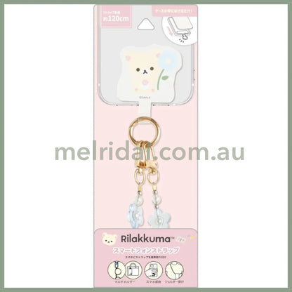 SAN-X | Rilakkuma Korilakkuma Smartphone Shoulder Strap 218×80×30mm (Basic Rilakkuma Flower Sparkling Bead)