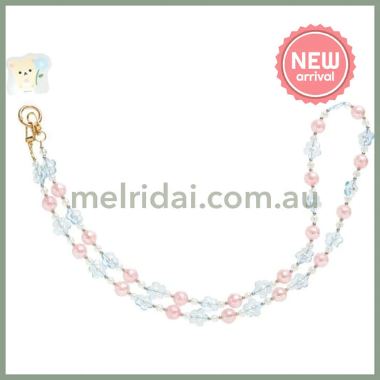 SAN-X | Rilakkuma Korilakkuma Smartphone Shoulder Strap 218×80×30mm (Basic Rilakkuma Flower Sparkling Bead)