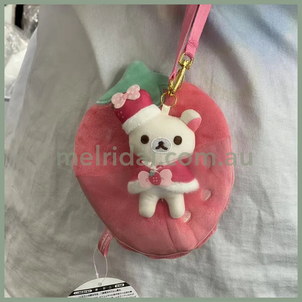 SAN-X | Rilakkuma Korilakkuma with Strawberry Mascot Holder Plush Keychain