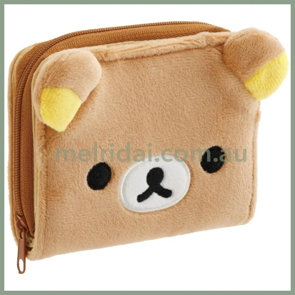 SAN-X | Rilakkuma Mascot Plush Face Bifold Wallet 110×120×35mm (Rilakkuma)