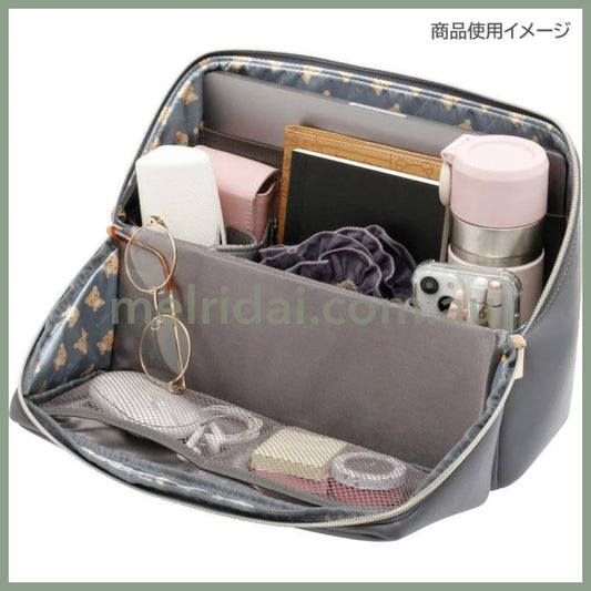 SAN-X | Rilakkuma Portable Desk Organizer Vanity Pouch Stand Big Pouch Cosmetic Pouch 250×320×130mm (Gray Black)