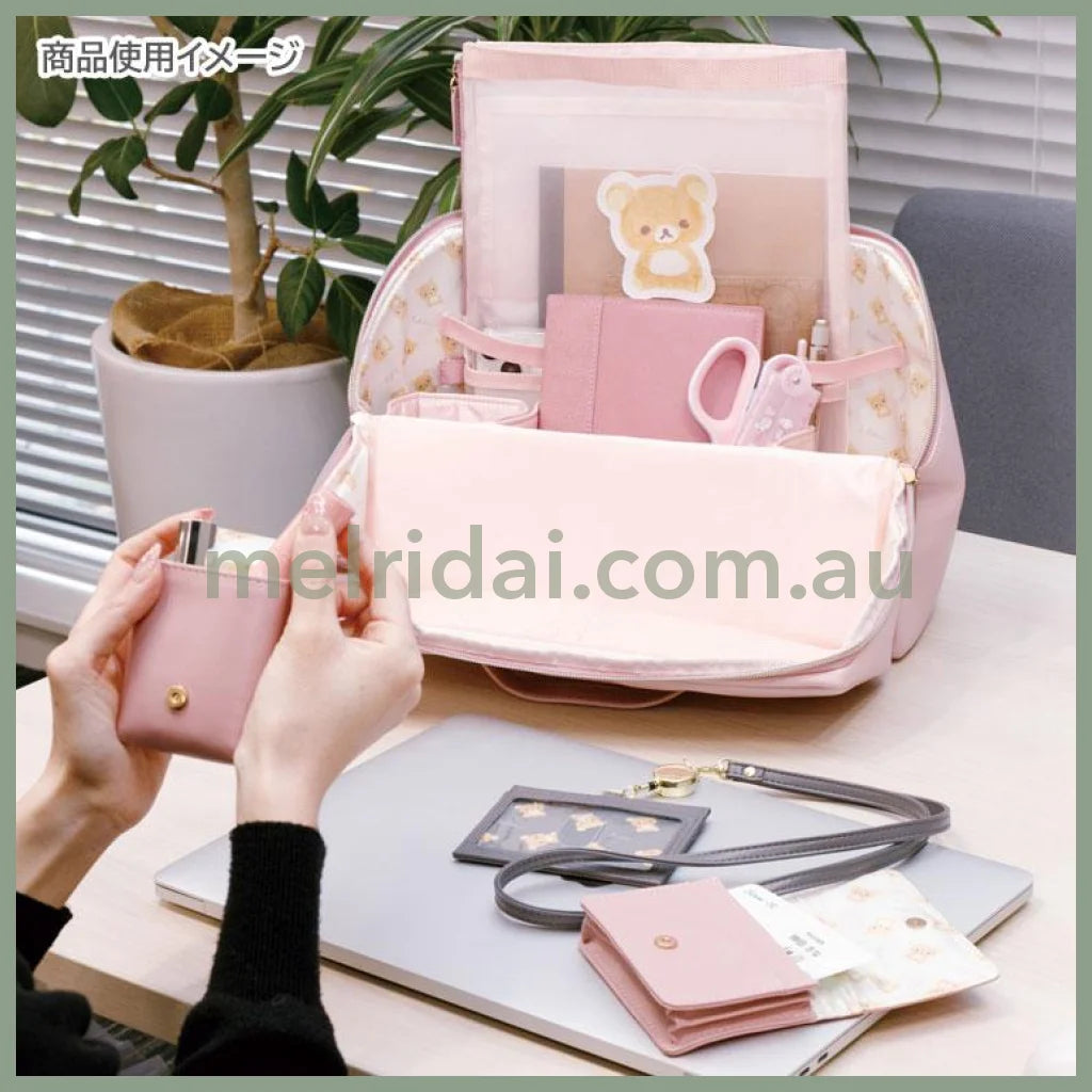 SAN-X | Rilakkuma Portable Desk Organizer Vanity Pouch Stand Big Pouch Cosmetic Pouch 250×320×130mm (Pink)