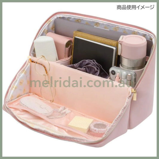 SAN-X | Rilakkuma Portable Desk Organizer Vanity Pouch Stand Big Pouch Cosmetic Pouch 250×320×130mm (Pink)