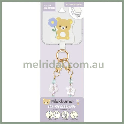 SAN-X | Rilakkuma Smartphone Shoulder Strap 218×80×30mm (Basic Rilakkuma Flower Sparkling Bead)