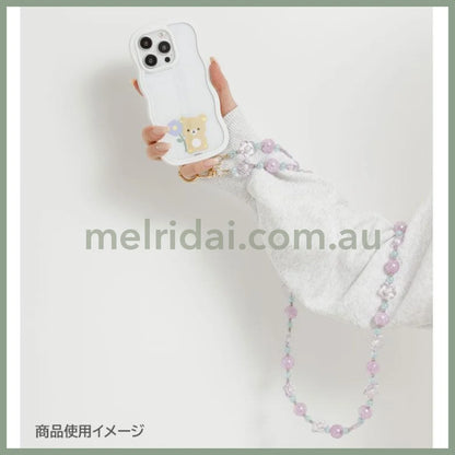 SAN-X | Rilakkuma Smartphone Shoulder Strap 218×80×30mm (Basic Rilakkuma Flower Sparkling Bead)