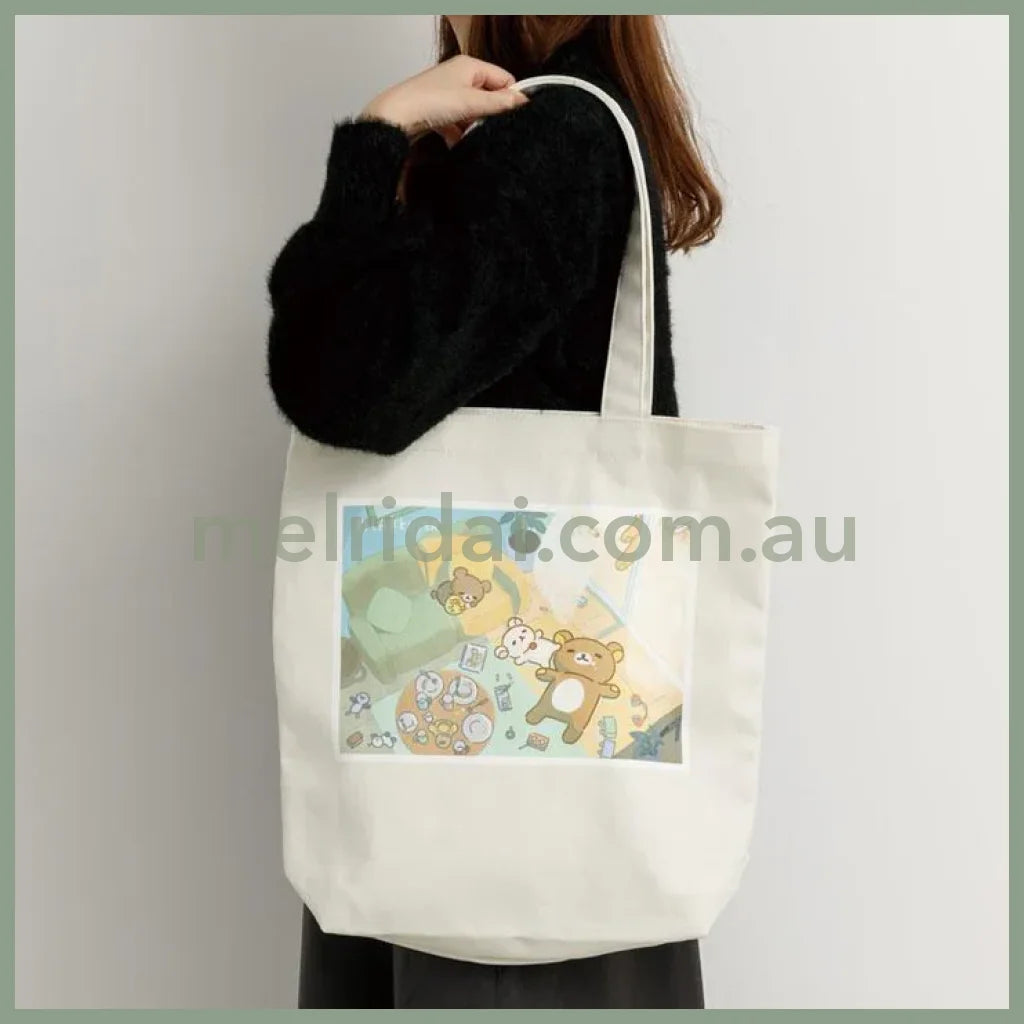 SAN-X | Rilakkuma Tote Bag White 400×390×100mm (Stay With Me)