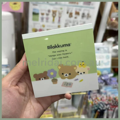 San-X | Square Memo Pad Green 100×100mm (Basic Rilakkuma Flower)