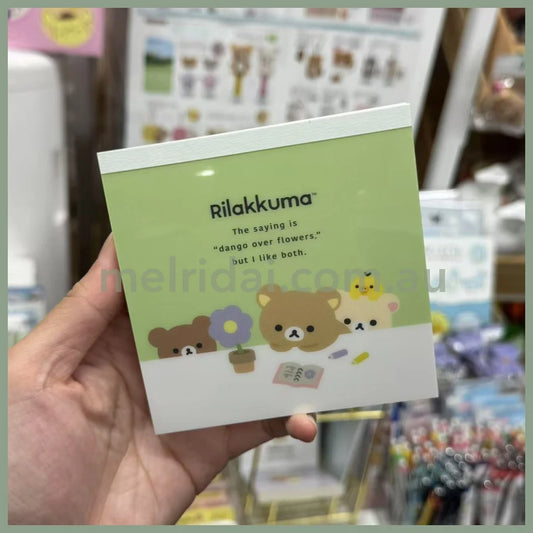 San-X | Square Memo Pad Green 100×100mm (Basic Rilakkuma Flower)