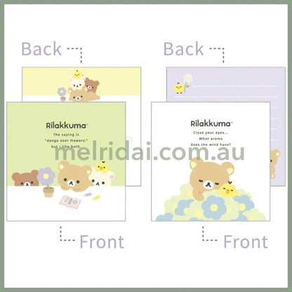 San-X | Square Memo Pad Green 100×100mm (Basic Rilakkuma Flower)
