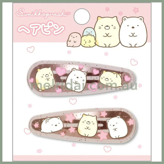 SAN-X | Sumikko Gurashi ShiroKuma & Neko Hair Clip HairPin Set of Two Clear Different Colors with Glitter 20 x 55 mm