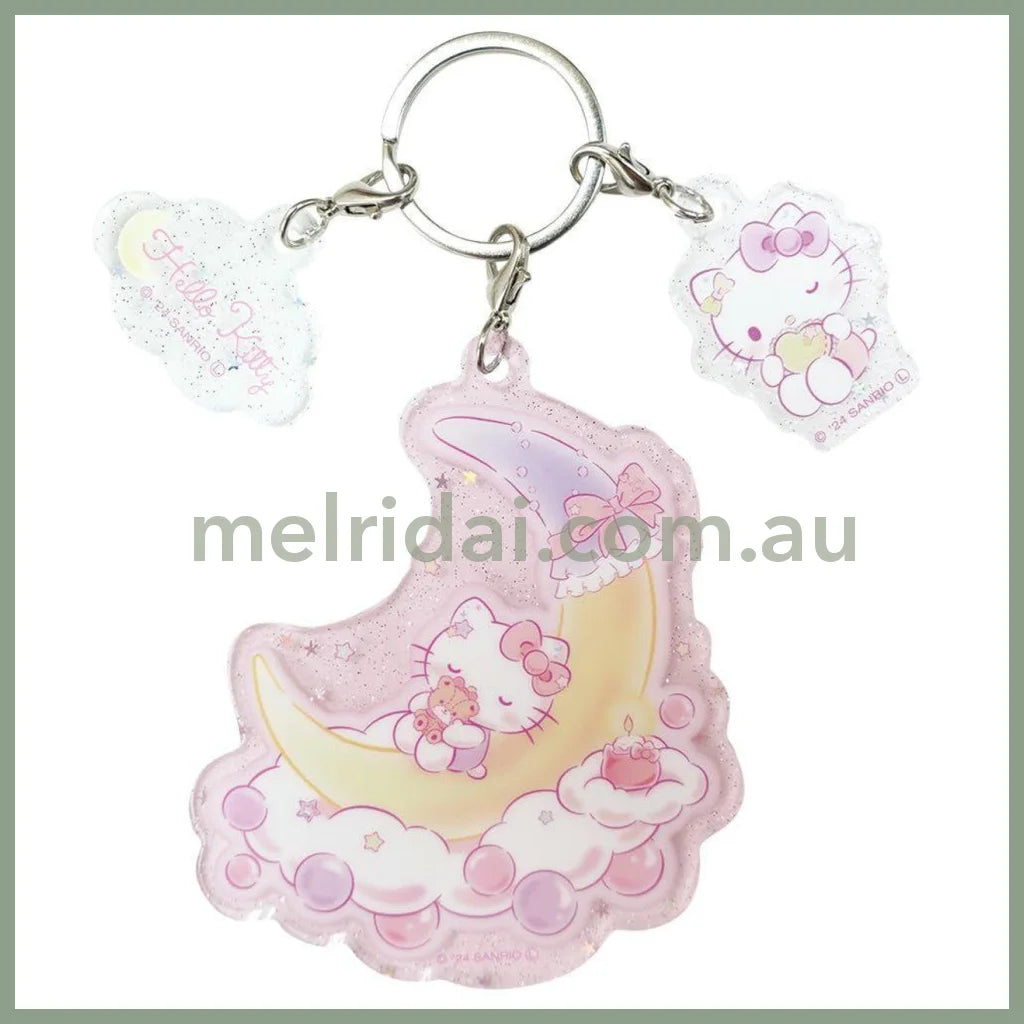 SANRIO | Acrylic Keychain 3 Charm Hello Kitty 1 x 11 x 10cm (Sleeping Well On Moon/Peaceful Sleeping)