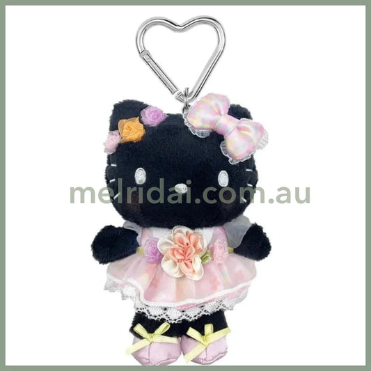 SANRIO | Black Hello Kitty Mascot Holder Plush Keychain with Heart Carabiner (50th Anniversary LimitedFlower)