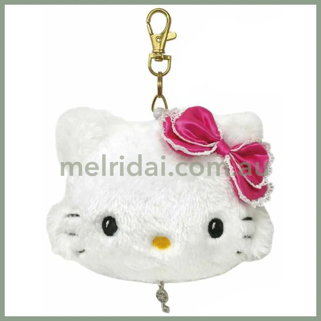 SANRIO | Charmmy Kitty Face-shaped Pouch Plush Pass Case with Reel 125×95×40mm (Heart-pounding Memories Heisei Retro)