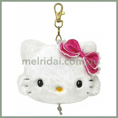 SANRIO | Charmmy Kitty Face-shaped Pouch Plush Pass Case with Reel 125×95×40mm (Heart-pounding Memories Heisei Retro)