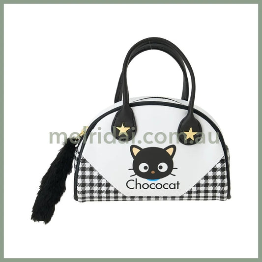 SANRIO | Chococat Mini Boston Pouch Mini Bag with Fluffy Tail Charm 17.3 x 16.1 x 7.9cm (Cat Club)