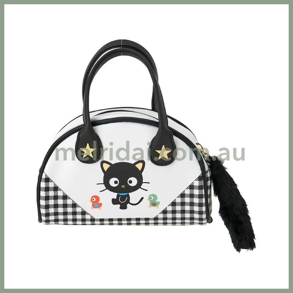 SANRIO | Chococat Mini Boston Pouch Mini Bag with Fluffy Tail Charm 17.3 x 16.1 x 7.9cm (Cat Club)