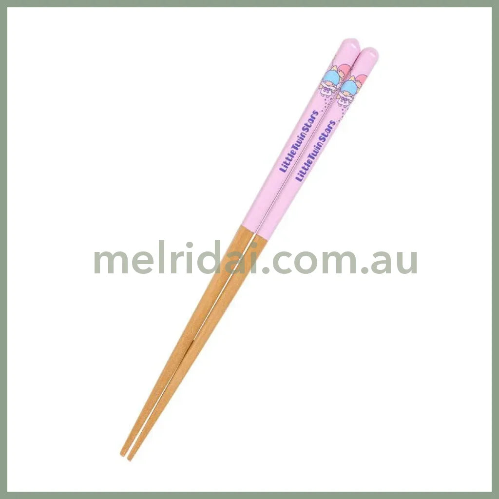 SANRIO | Chopsticks 21cm Non-Slip Finish Easy to Grip Natural Wood Material (Little Twin Stars Kiki Lala)