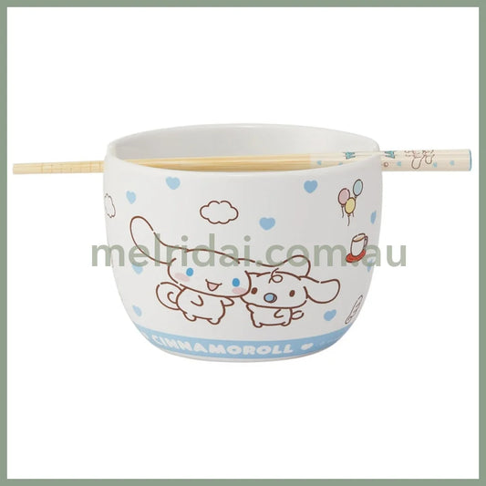 SANRIO | Cinnamoroll Ceramic Bowl 600ml and Bamboo chopsticks Set 21cm (Bowl - Dishwasher Safe)