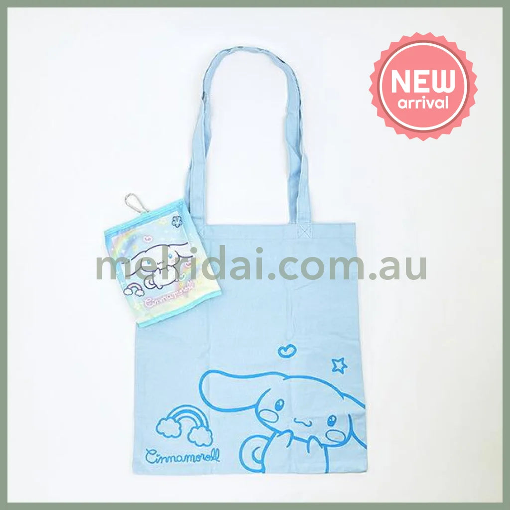 SANRIO | Cinnamoroll Foldable Tote Bag With Pouch Carabiner (Heart pounding Memories Heisei Retro)