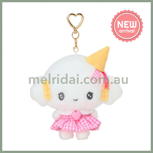 SANRIO | Cogimyun Plush Keychain Mascot Holder Bag Charm W15 x H14 x D6 cm (10th Anniversary Gingham Heart Ice Cream)