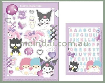 Sanrio | Customise Mini Clear File And Stickers Set 74X105Mm &/ Purple