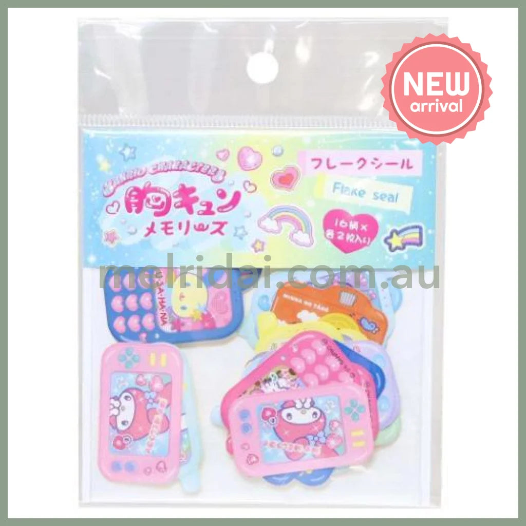 SANRIO | Die cut Flake Seal Sticker Pack B 95×126mm (Heart pounding Memories Heisei Retro Characers Mobile Style & Game