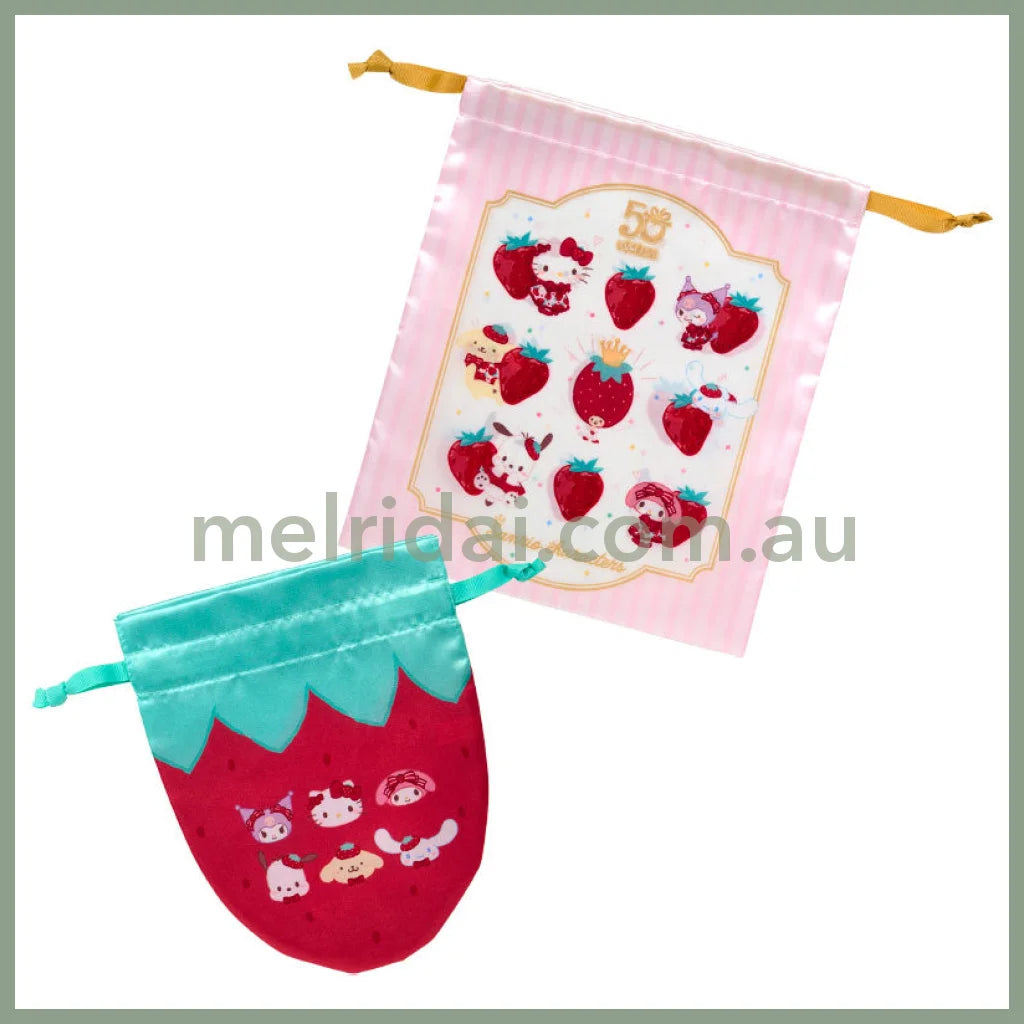 SANRIO | Drawstring Bag Set of Two 25.9 x 21.2 x 1.6cm (Strawberry News 50th Anniversary)