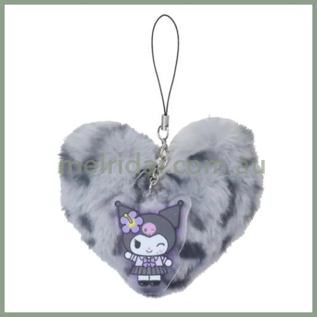 SANRIO | Fluffy Fluffy Big Heart Acrylic Phone Charm/ Keychain 103×85×50mm (Kuromi - Tokimeki Heisei Kogal)