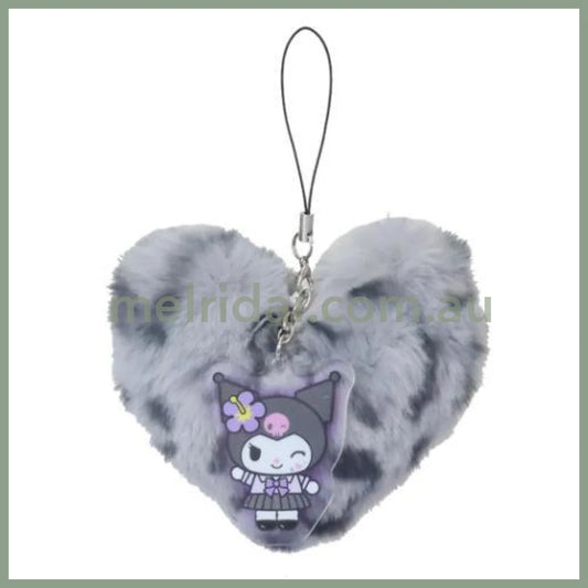 SANRIO | Fluffy Fluffy Big Heart Acrylic Phone Charm/ Keychain 103×85×50mm (Kuromi - Tokimeki Heisei Kogal)