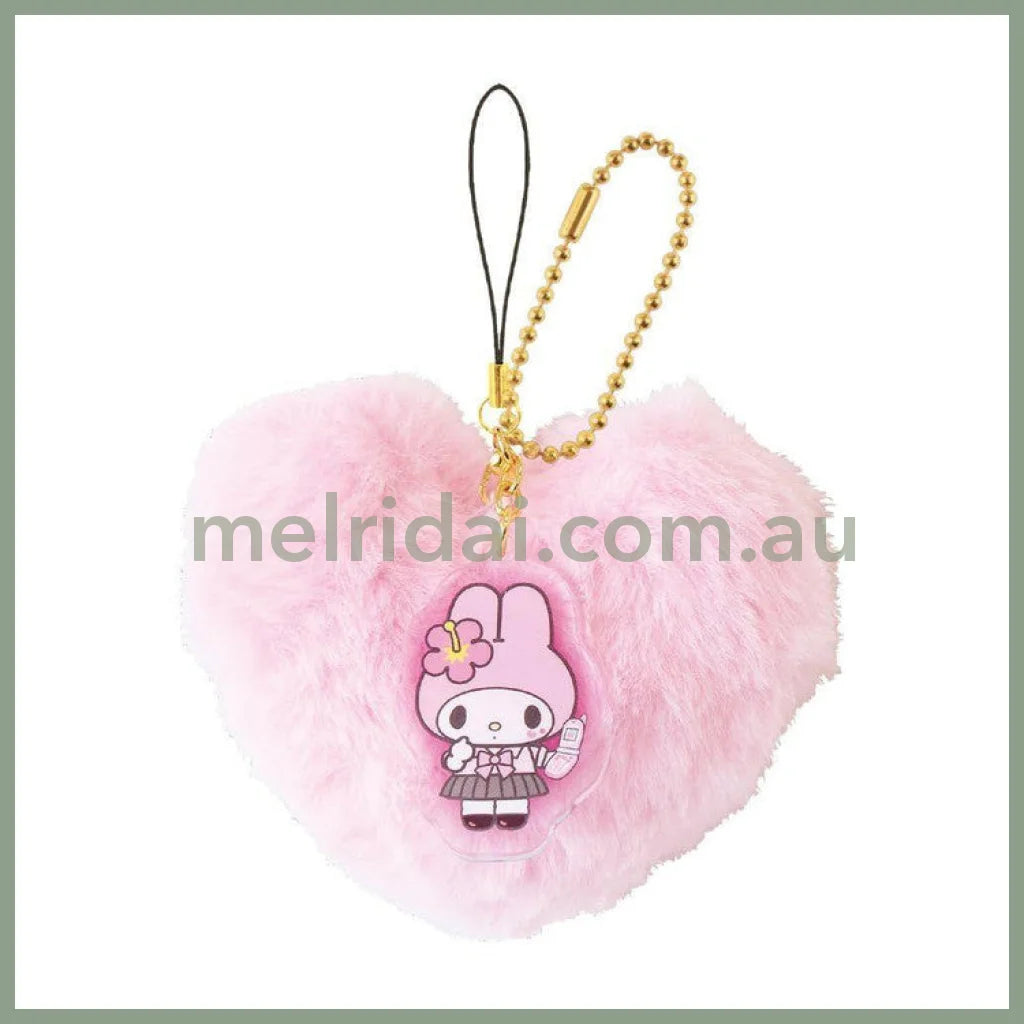 SANRIO | Fluffy Fluffy Big Heart Acrylic Phone Charm/ Keychain 103×85×50mm (My Melody - Tokimeki Heisei Kogal)