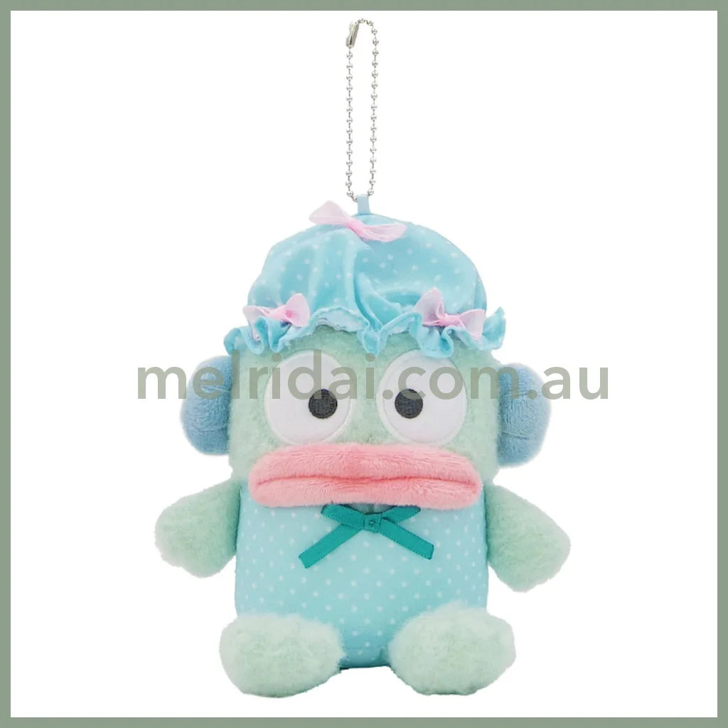 SANRIO | Hangyodon Mascot Holder Plush Keychain Bag Charm H15×W13×D9.5cm (Nightcap Ribbon)