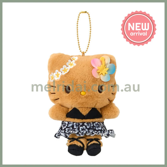 SANRIO | Hello Kitty Black Tanned Mascot Holder Plush Keychain Bag Charm 14×7×17cm (Endless Summer Vacation / Coconut