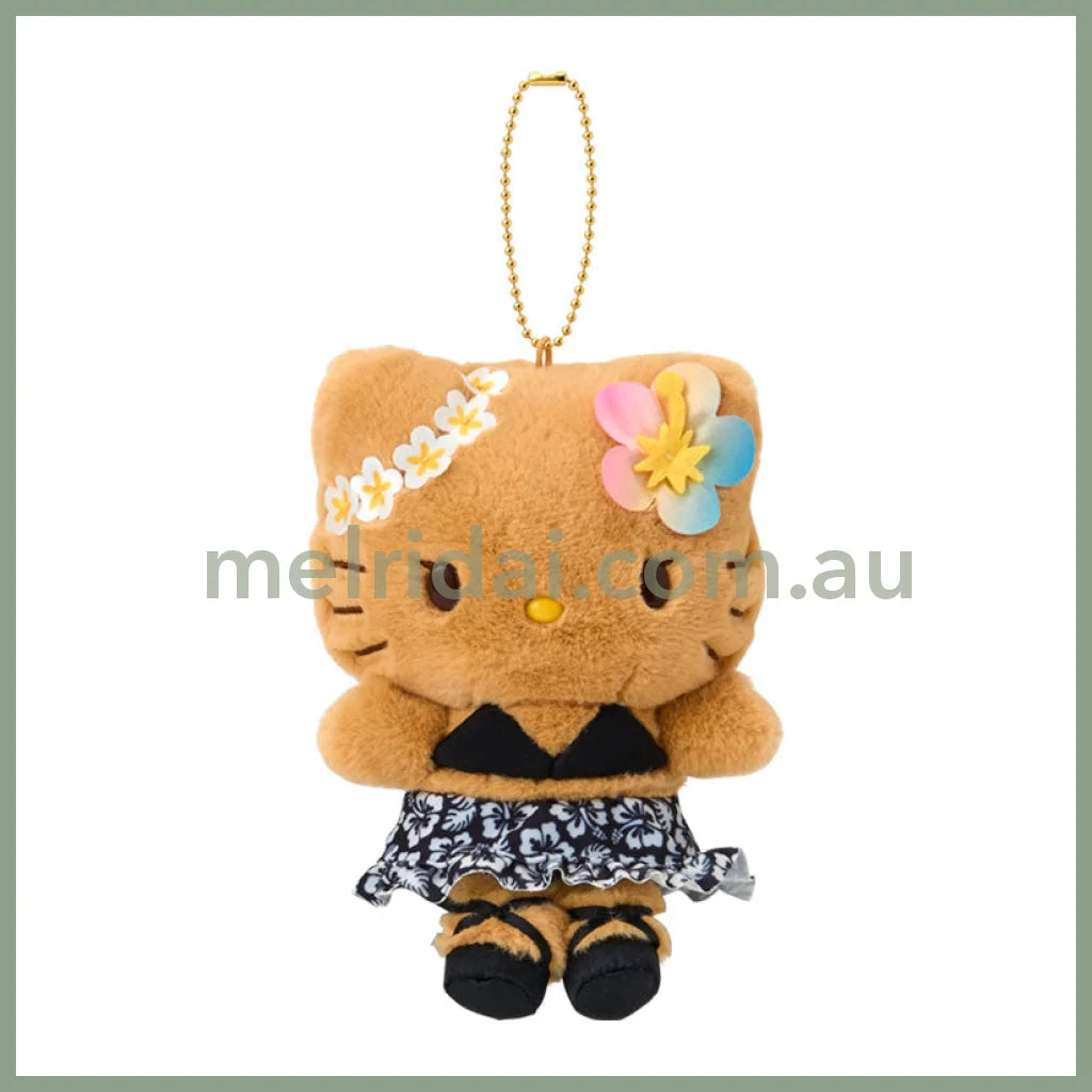 SANRIO | Hello Kitty Black Tanned Mascot Holder Plush Keychain Bag Charm 14×7×17cm (Endless Summer Vacation / Coconut